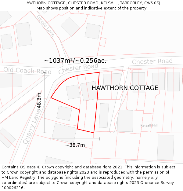 HAWTHORN COTTAGE, CHESTER ROAD, KELSALL, TARPORLEY, CW6 0SJ: Plot and title map