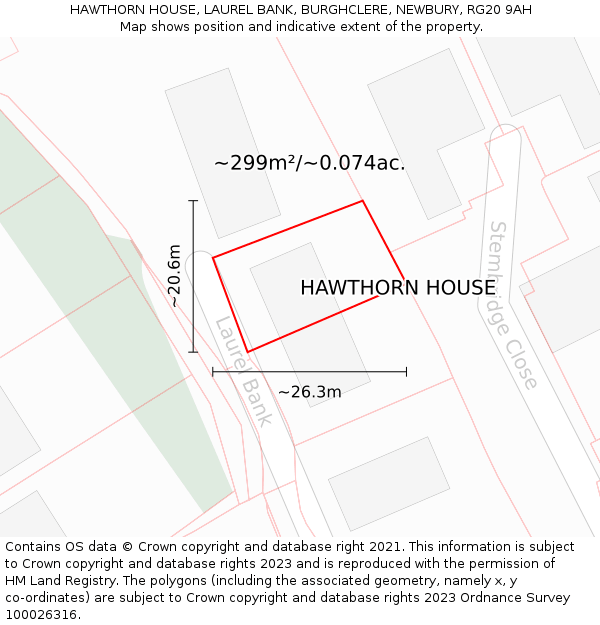 HAWTHORN HOUSE, LAUREL BANK, BURGHCLERE, NEWBURY, RG20 9AH: Plot and title map