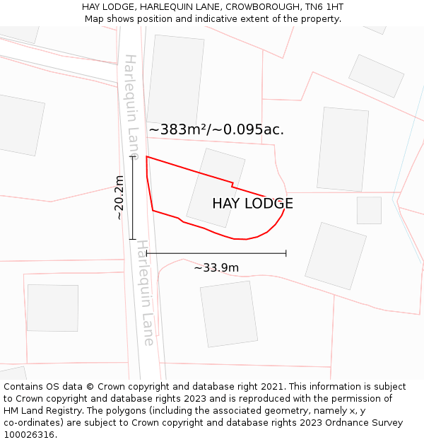 HAY LODGE, HARLEQUIN LANE, CROWBOROUGH, TN6 1HT: Plot and title map