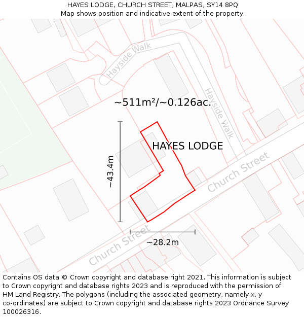 HAYES LODGE, CHURCH STREET, MALPAS, SY14 8PQ: Plot and title map