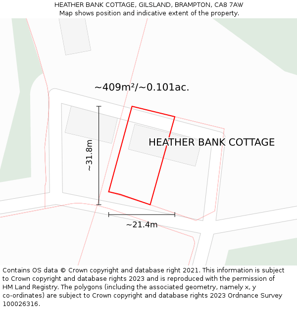 HEATHER BANK COTTAGE, GILSLAND, BRAMPTON, CA8 7AW: Plot and title map