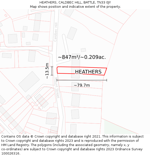 HEATHERS, CALDBEC HILL, BATTLE, TN33 0JY: Plot and title map