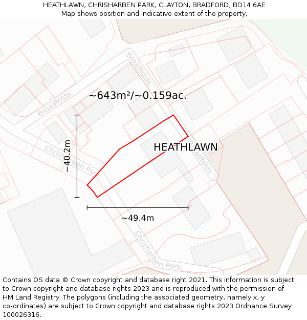 HEATHLAWN, CHRISHARBEN PARK, CLAYTON, BRADFORD, BD14 6AE: Plot and title map