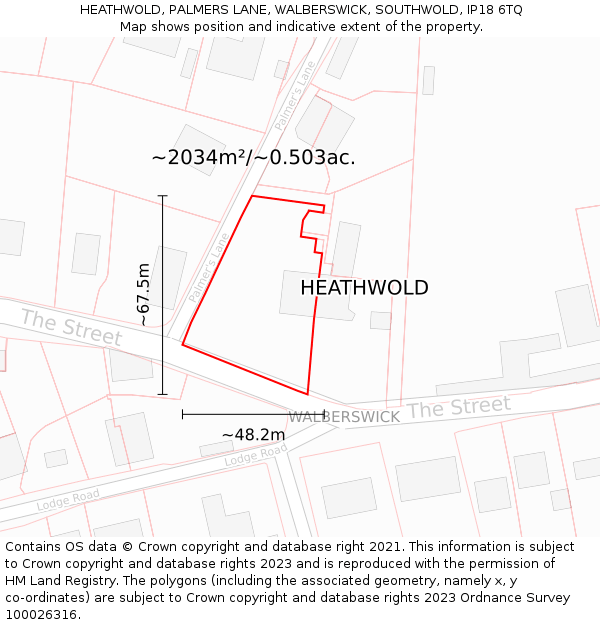 HEATHWOLD, PALMERS LANE, WALBERSWICK, SOUTHWOLD, IP18 6TQ: Plot and title map