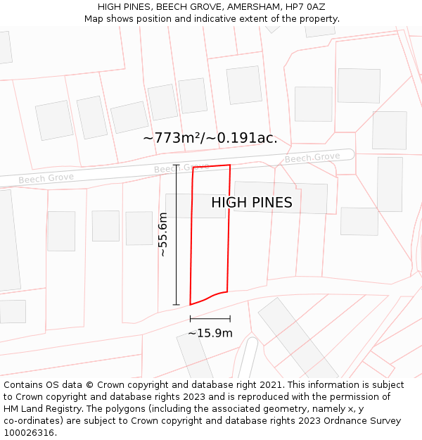 HIGH PINES, BEECH GROVE, AMERSHAM, HP7 0AZ: Plot and title map