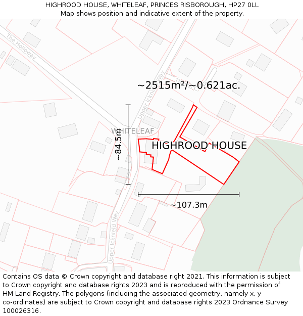 HIGHROOD HOUSE, WHITELEAF, PRINCES RISBOROUGH, HP27 0LL: Plot and title map