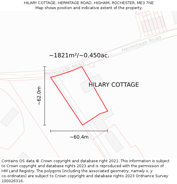 HILARY COTTAGE, HERMITAGE ROAD, HIGHAM, ROCHESTER, ME3 7NE: Plot and title map