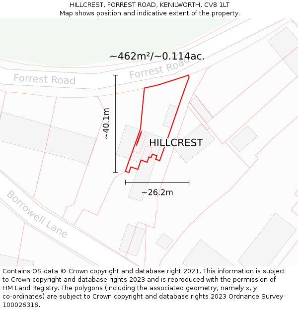 HILLCREST, FORREST ROAD, KENILWORTH, CV8 1LT: Plot and title map