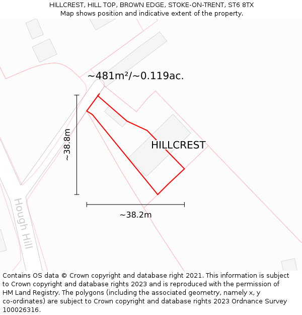 HILLCREST, HILL TOP, BROWN EDGE, STOKE-ON-TRENT, ST6 8TX: Plot and title map