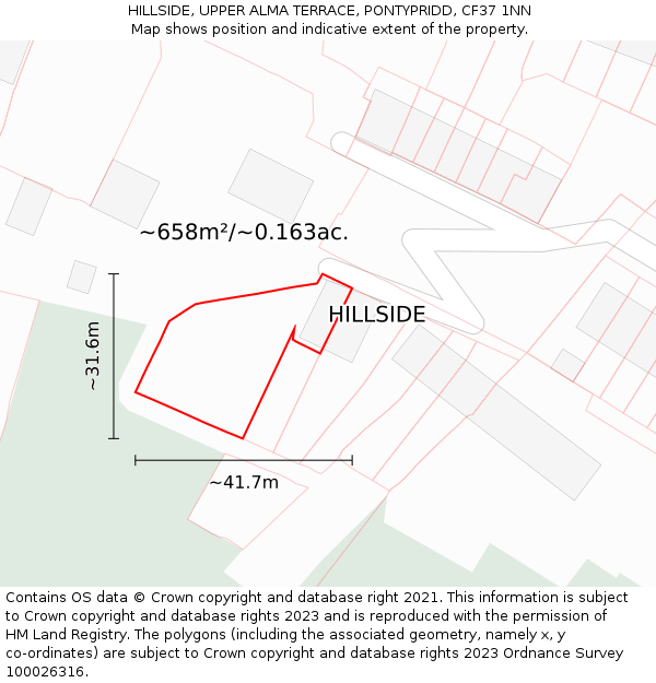 HILLSIDE, UPPER ALMA TERRACE, PONTYPRIDD, CF37 1NN: Plot and title map