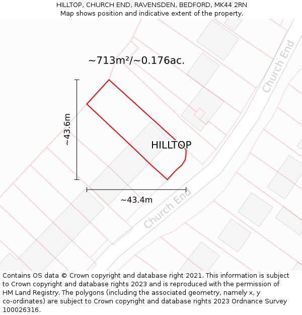 HILLTOP, CHURCH END, RAVENSDEN, BEDFORD, MK44 2RN: Plot and title map