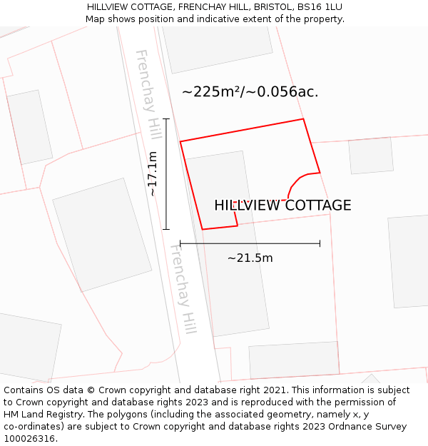 HILLVIEW COTTAGE, FRENCHAY HILL, BRISTOL, BS16 1LU: Plot and title map