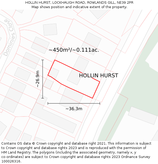 HOLLIN HURST, LOCKHAUGH ROAD, ROWLANDS GILL, NE39 2PR: Plot and title map