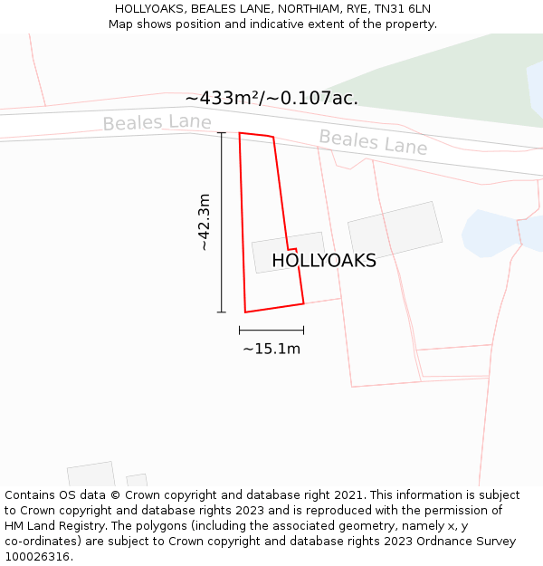 HOLLYOAKS, BEALES LANE, NORTHIAM, RYE, TN31 6LN: Plot and title map