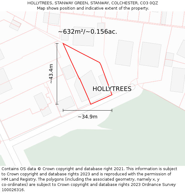 HOLLYTREES, STANWAY GREEN, STANWAY, COLCHESTER, CO3 0QZ: Plot and title map