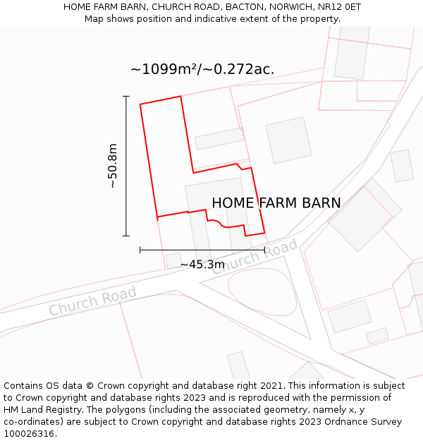 HOME FARM BARN, CHURCH ROAD, BACTON, NORWICH, NR12 0ET: Plot and title map