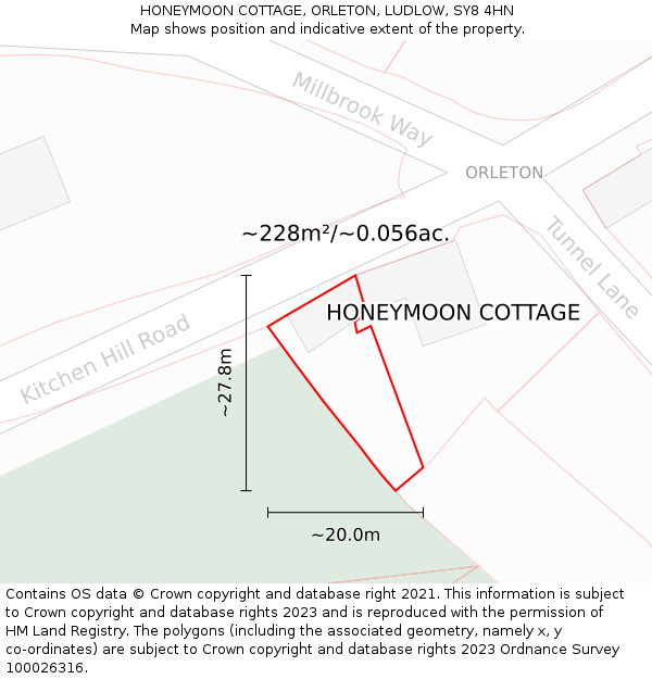 HONEYMOON COTTAGE, ORLETON, LUDLOW, SY8 4HN: Plot and title map