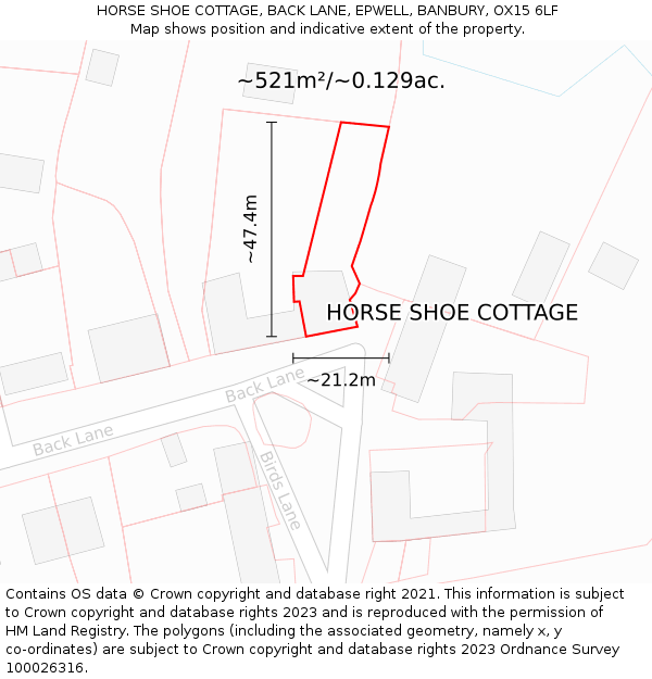 HORSE SHOE COTTAGE, BACK LANE, EPWELL, BANBURY, OX15 6LF: Plot and title map