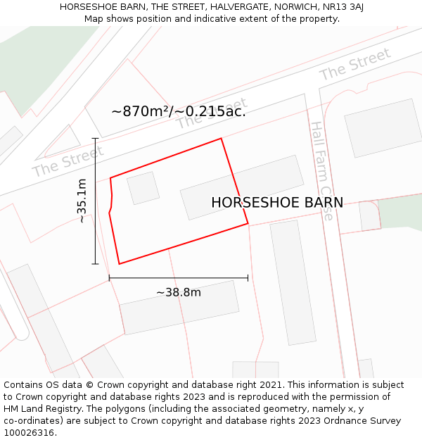HORSESHOE BARN, THE STREET, HALVERGATE, NORWICH, NR13 3AJ: Plot and title map