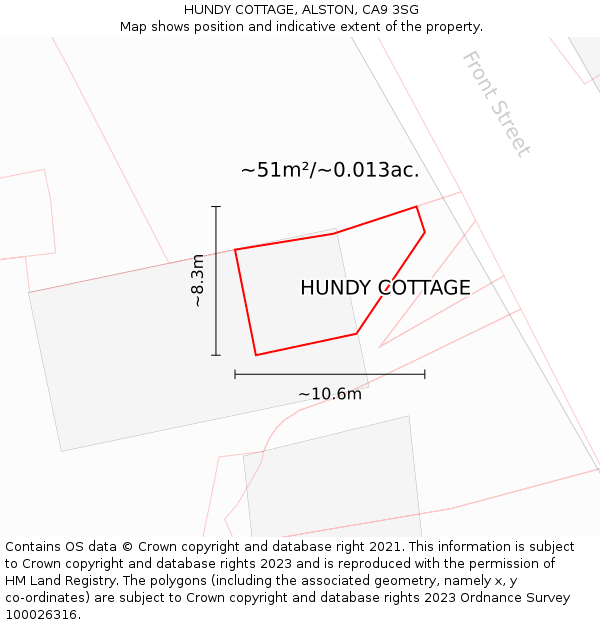 HUNDY COTTAGE, ALSTON, CA9 3SG: Plot and title map