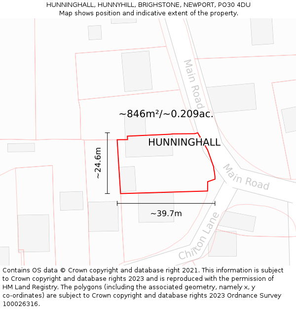 HUNNINGHALL, HUNNYHILL, BRIGHSTONE, NEWPORT, PO30 4DU: Plot and title map