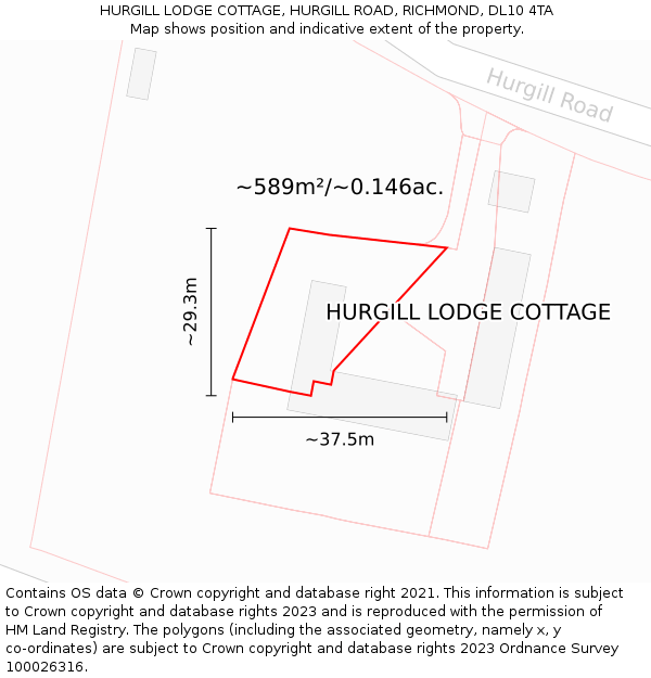HURGILL LODGE COTTAGE, HURGILL ROAD, RICHMOND, DL10 4TA: Plot and title map