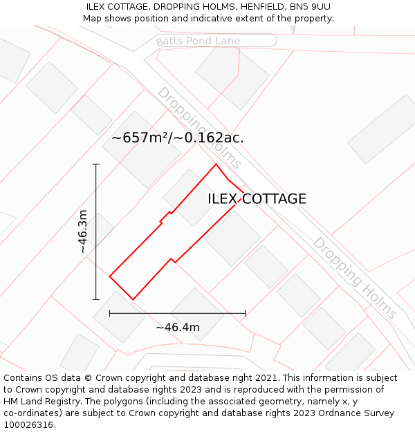 ILEX COTTAGE, DROPPING HOLMS, HENFIELD, BN5 9UU: Plot and title map