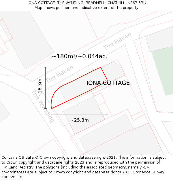 IONA COTTAGE, THE WYNDING, BEADNELL, CHATHILL, NE67 5BU: Plot and title map