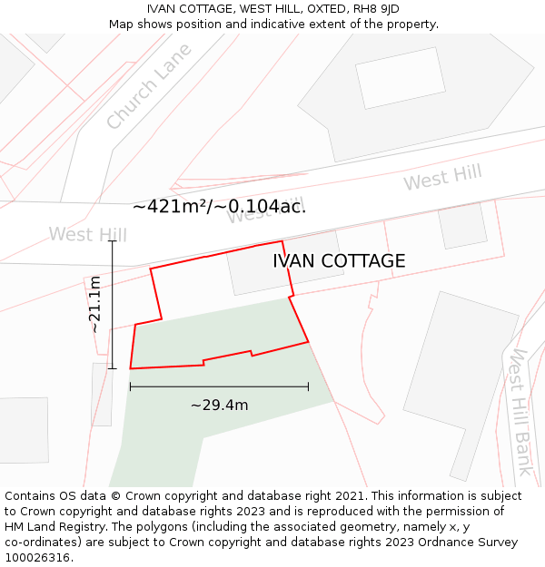 IVAN COTTAGE, WEST HILL, OXTED, RH8 9JD: Plot and title map