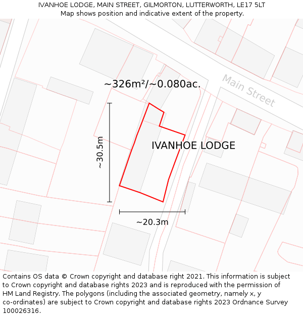 IVANHOE LODGE, MAIN STREET, GILMORTON, LUTTERWORTH, LE17 5LT: Plot and title map