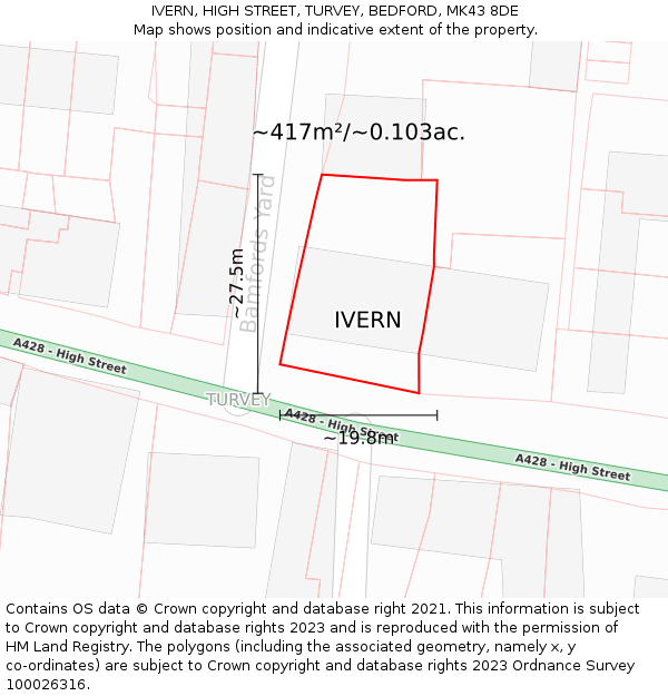 IVERN, HIGH STREET, TURVEY, BEDFORD, MK43 8DE: Plot and title map