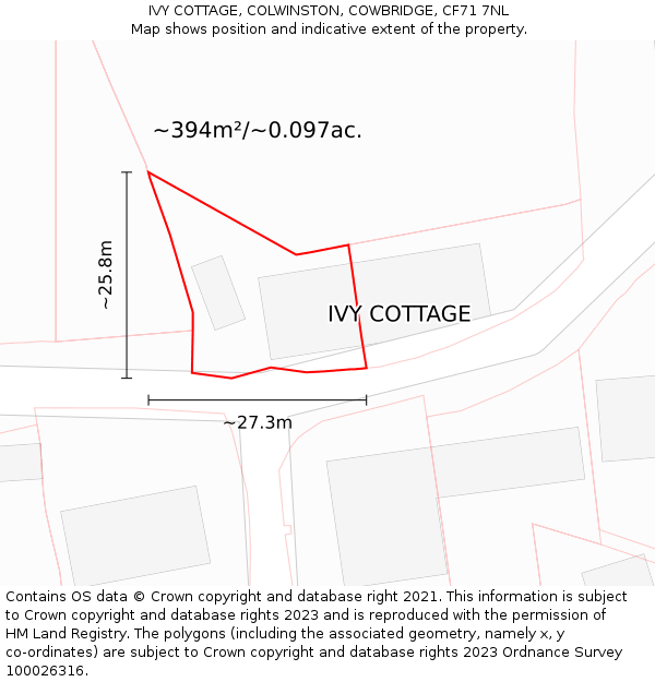 IVY COTTAGE, COLWINSTON, COWBRIDGE, CF71 7NL: Plot and title map