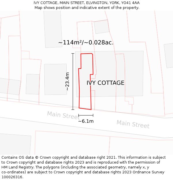 IVY COTTAGE, MAIN STREET, ELVINGTON, YORK, YO41 4AA: Plot and title map