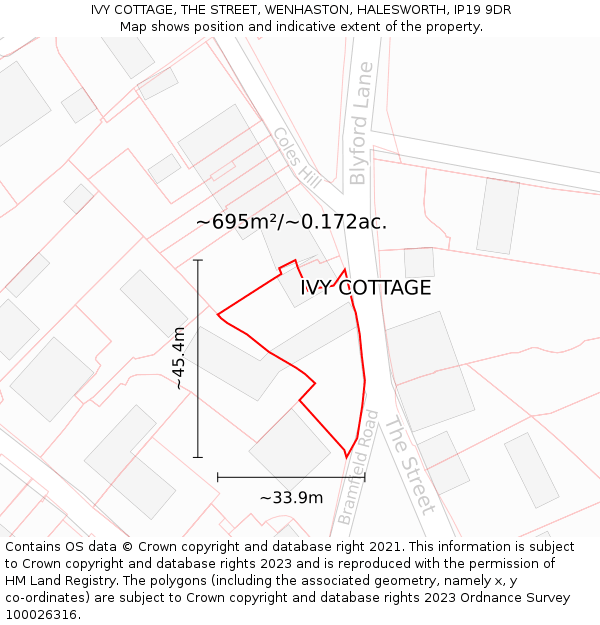 IVY COTTAGE, THE STREET, WENHASTON, HALESWORTH, IP19 9DR: Plot and title map