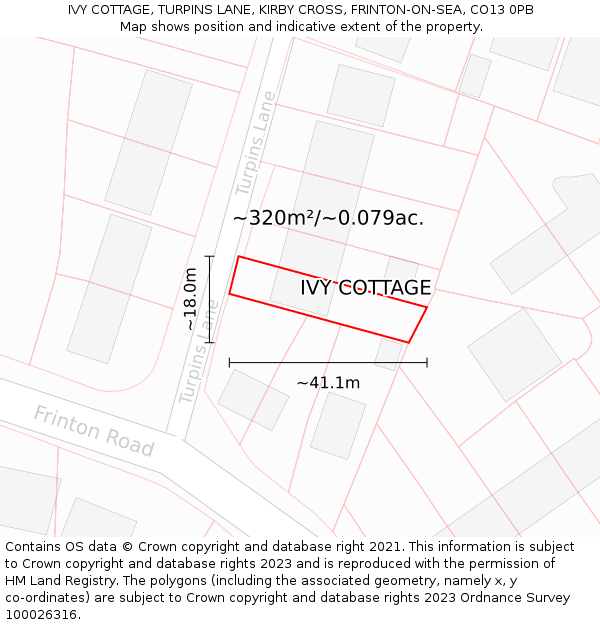 IVY COTTAGE, TURPINS LANE, KIRBY CROSS, FRINTON-ON-SEA, CO13 0PB: Plot and title map