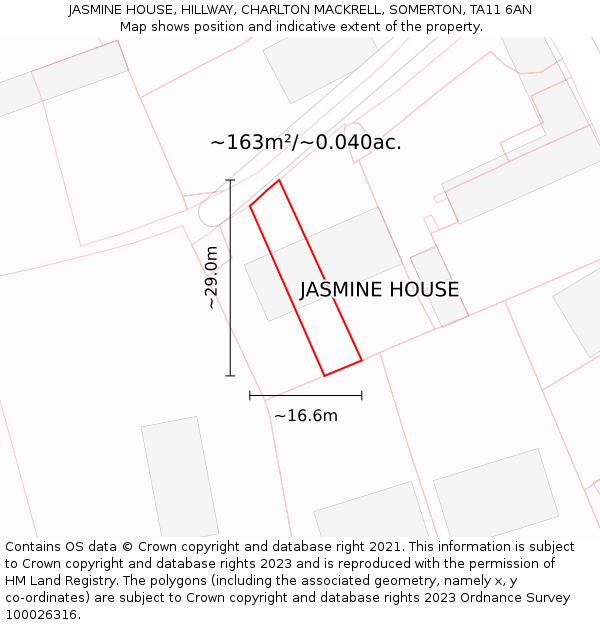 JASMINE HOUSE, HILLWAY, CHARLTON MACKRELL, SOMERTON, TA11 6AN: Plot and title map