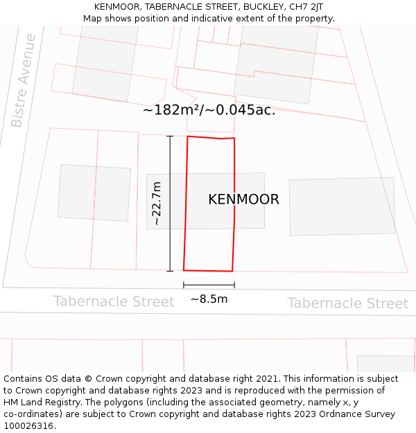 KENMOOR, TABERNACLE STREET, BUCKLEY, CH7 2JT: Plot and title map