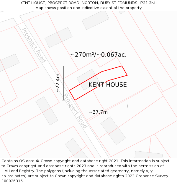 KENT HOUSE, PROSPECT ROAD, NORTON, BURY ST EDMUNDS, IP31 3NH: Plot and title map