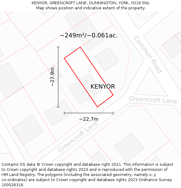 KENYOR, GREENCROFT LANE, DUNNINGTON, YORK, YO19 5NL: Plot and title map