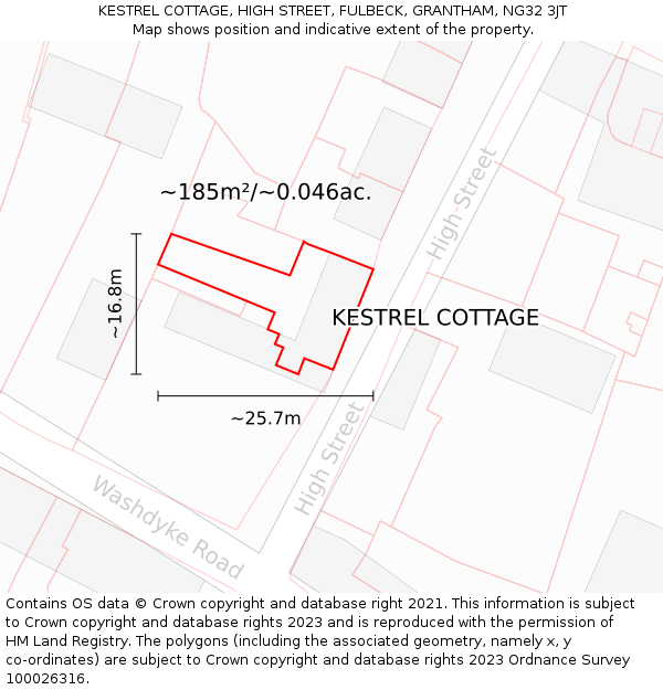 KESTREL COTTAGE, HIGH STREET, FULBECK, GRANTHAM, NG32 3JT: Plot and title map