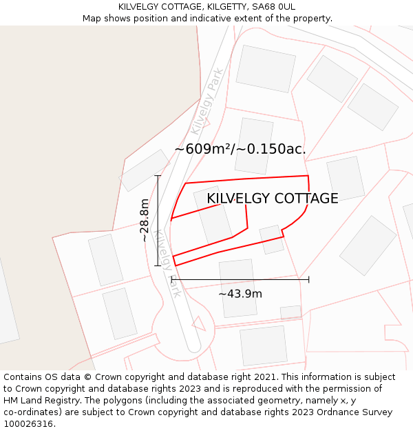 KILVELGY COTTAGE, KILGETTY, SA68 0UL: Plot and title map