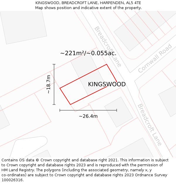 KINGSWOOD, BREADCROFT LANE, HARPENDEN, AL5 4TE: Plot and title map