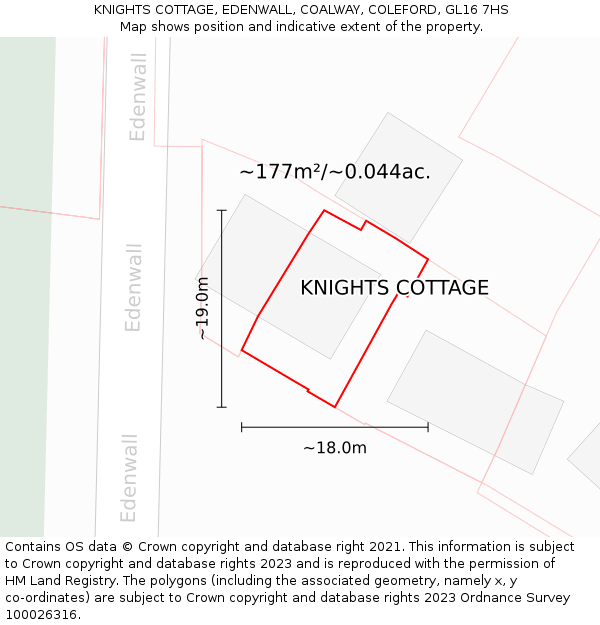 KNIGHTS COTTAGE, EDENWALL, COALWAY, COLEFORD, GL16 7HS: Plot and title map