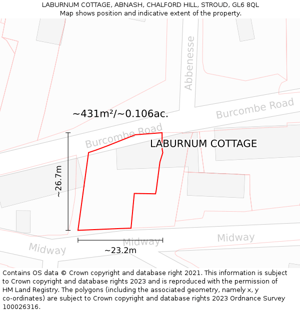 LABURNUM COTTAGE, ABNASH, CHALFORD HILL, STROUD, GL6 8QL: Plot and title map