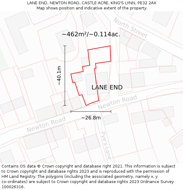 LANE END, NEWTON ROAD, CASTLE ACRE, KING'S LYNN, PE32 2AX: Plot and title map