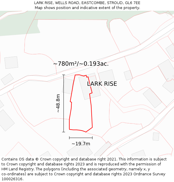 LARK RISE, WELLS ROAD, EASTCOMBE, STROUD, GL6 7EE: Plot and title map