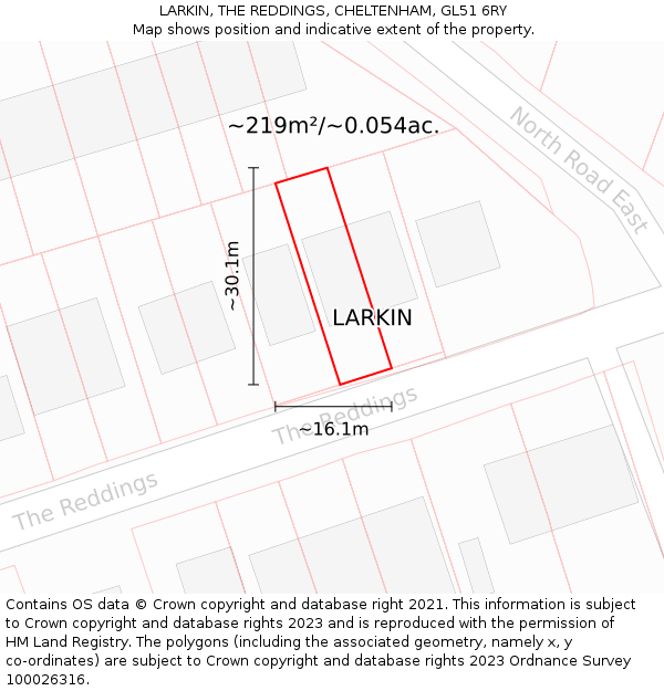 LARKIN, THE REDDINGS, CHELTENHAM, GL51 6RY: Plot and title map