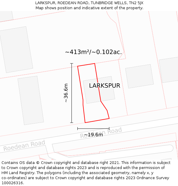 LARKSPUR, ROEDEAN ROAD, TUNBRIDGE WELLS, TN2 5JX: Plot and title map