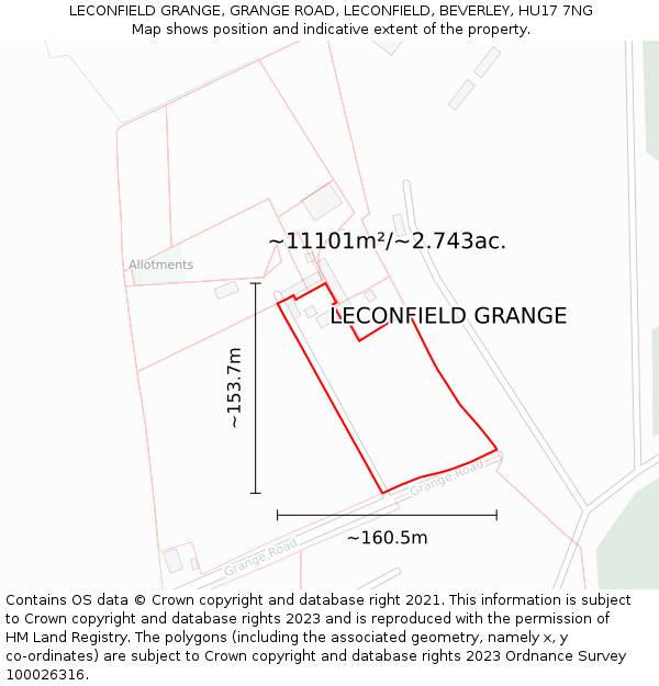 LECONFIELD GRANGE, GRANGE ROAD, LECONFIELD, BEVERLEY, HU17 7NG: Plot and title map