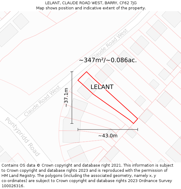 LELANT, CLAUDE ROAD WEST, BARRY, CF62 7JG: Plot and title map